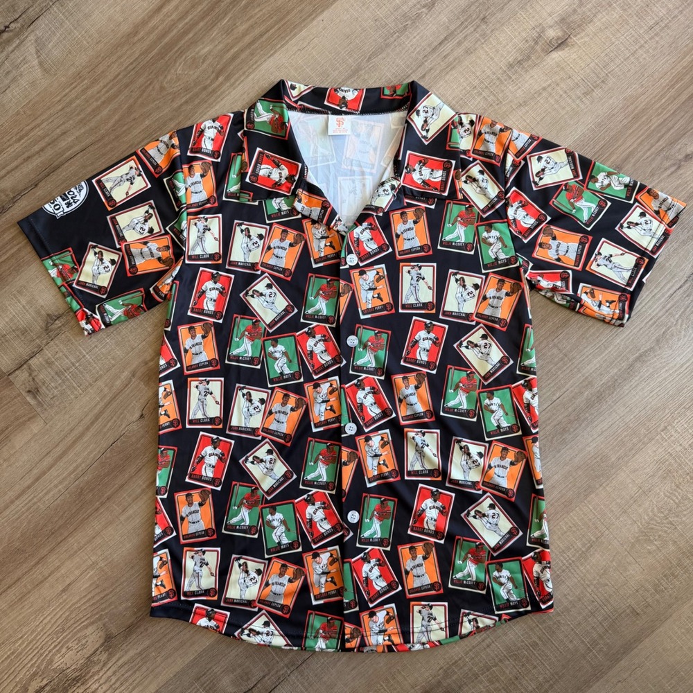 San Francisco Giants Baseball Card Print Button Down Shirt Mens Medium Coors 150